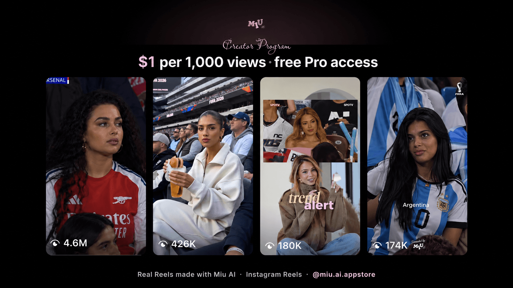 Miu AI — Instagram Reels UGC · $1 / 1000 views + free Pro access