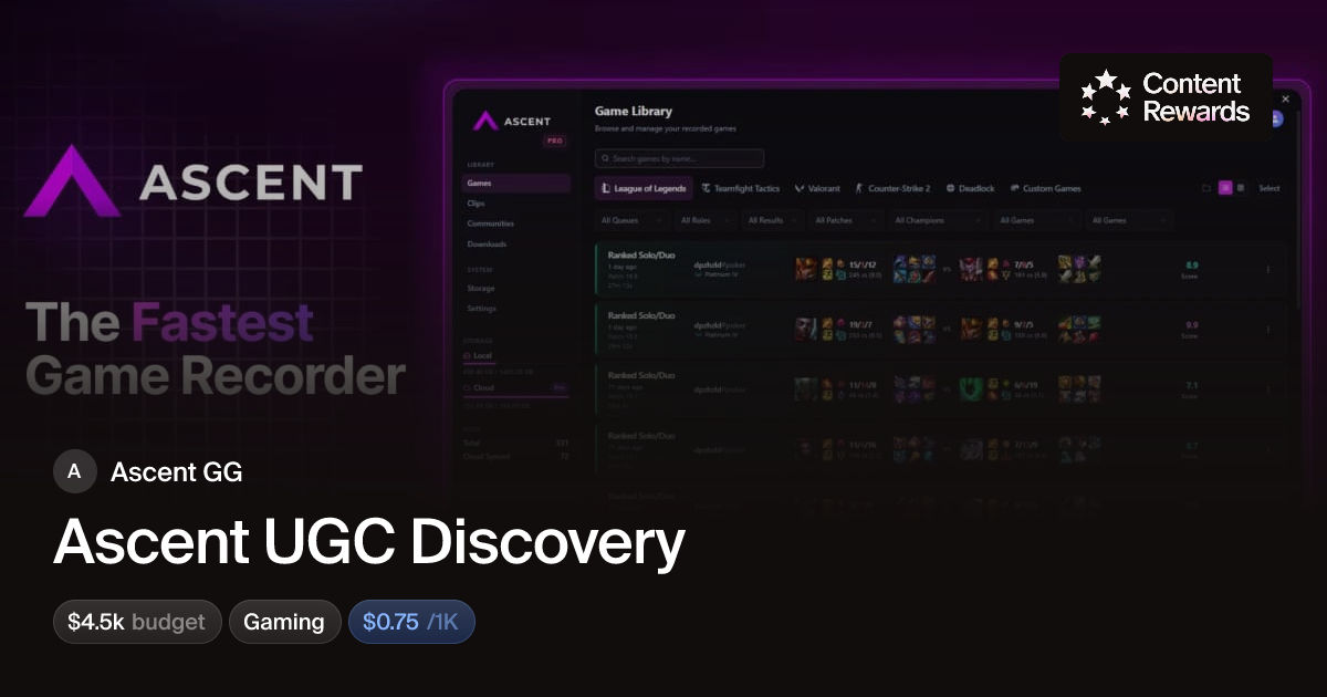 Ascent UGC Discovery by Ascent GG | Content Rewards